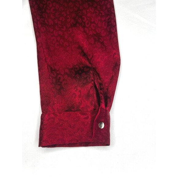 Roz & Ali Womens Red Leopard Print Long Sleeve Blouse Size Large - Picture 9 of 14